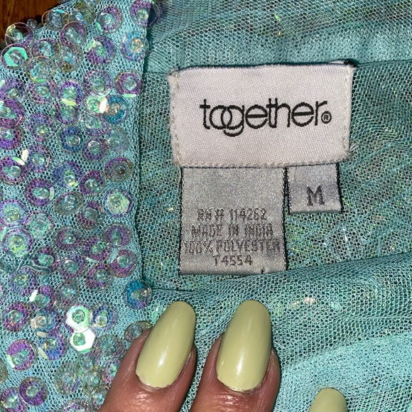 Hand beaded light blue halter top tank top - Picture 3 of 5